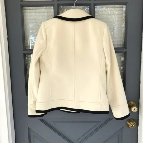 J. Crew Nello Gori Cream Black Double Breasted Wool Peacoat Jacket Blazer Size 8 - Picture 8 of 9
